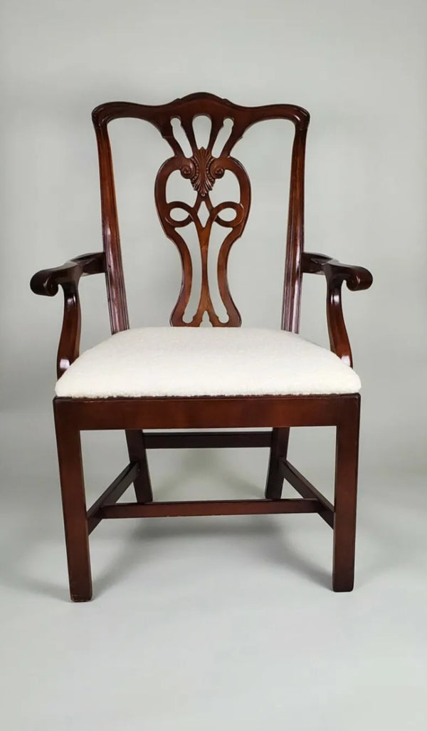 Pair Vintage Henredon Mahogany Chippendale Style Accent Arm Chairs